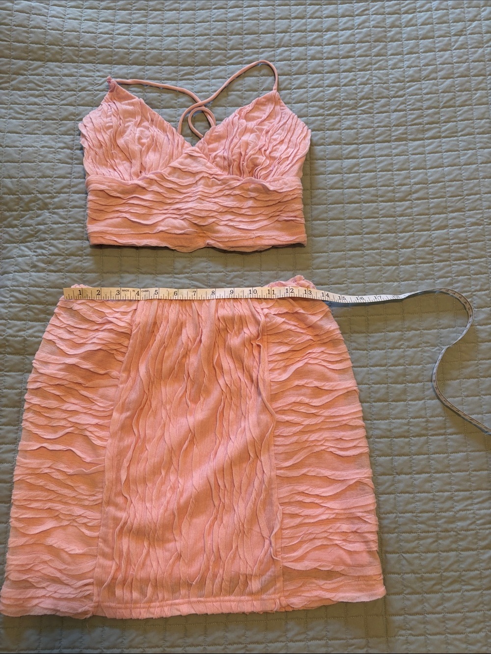 Lavish Pink Textured Crop Cami & Mini Skirt Set - Picture 3 of 6